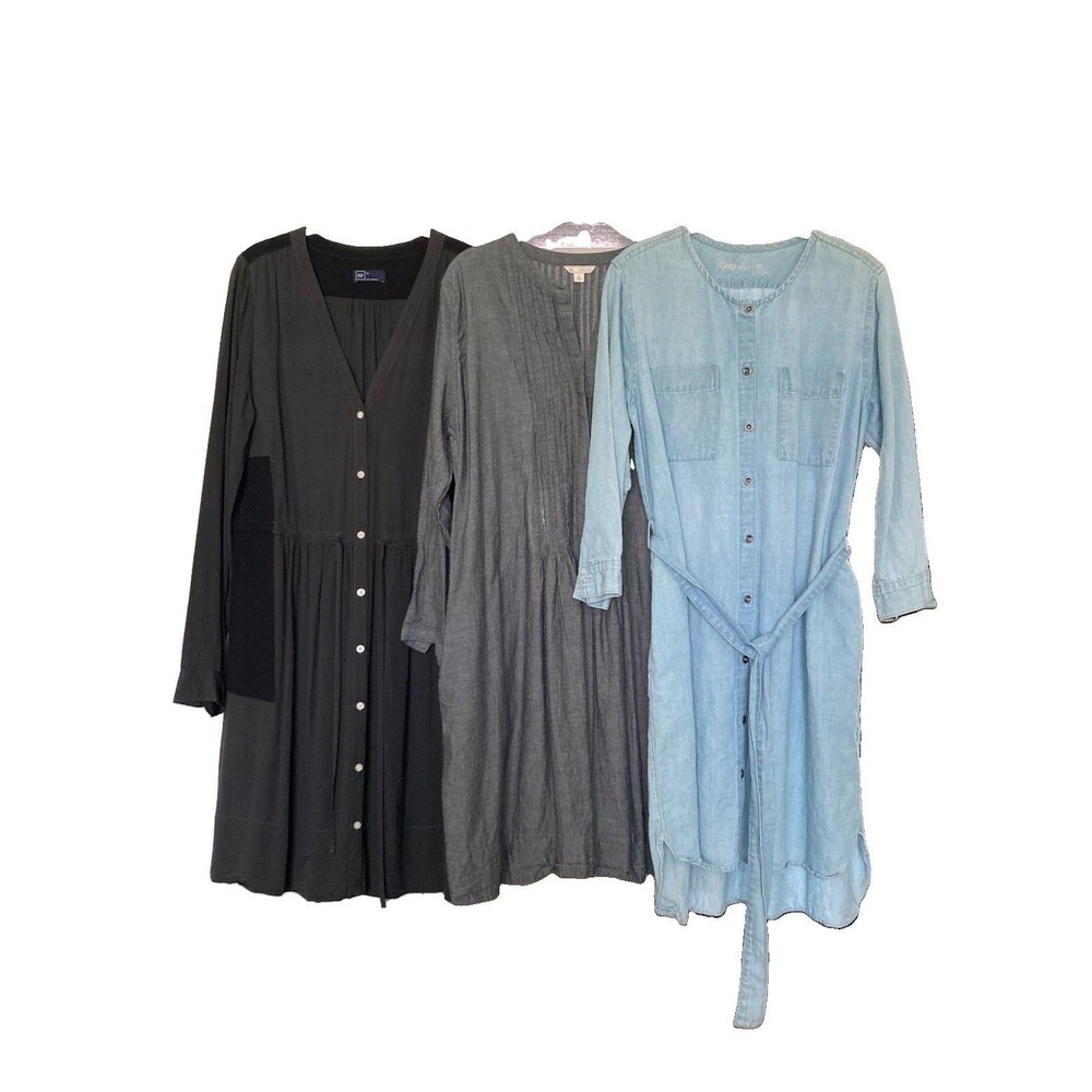 GAP Bundle of 3 Shirt Dresses MEDIUM 10 Denim Rayon Cotton Long Sleeve
